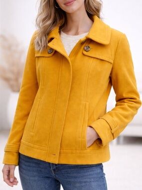 ✨ Tribal Mustard Yellow Women’s Pea Coat | Bright & Bold Outerwear✨